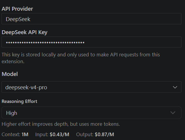 Cline DeepSeek settings